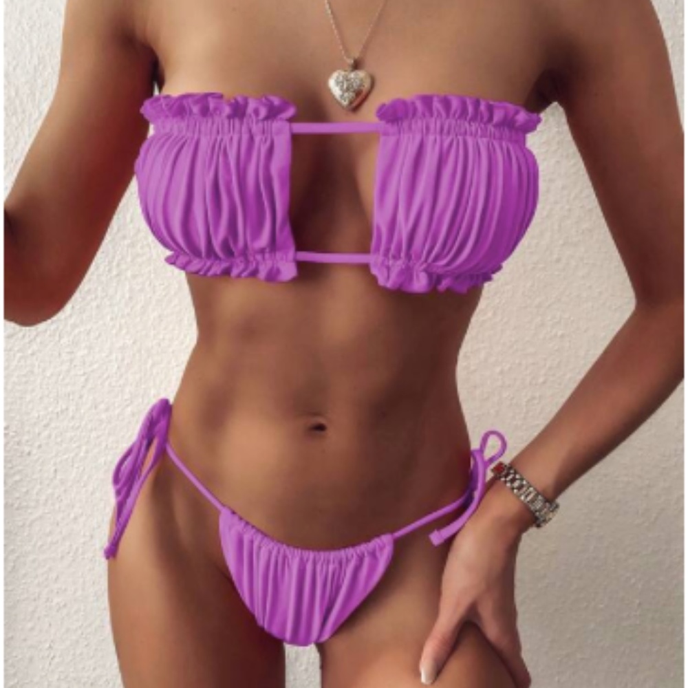 SHEIN Purple Ruched Bandeau Bikini